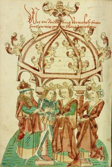 The Marriage of a Prince and Young Woman; Barlaam und Josaphat, 1469. Creators: Hans Schilling, Diebolt Lauber