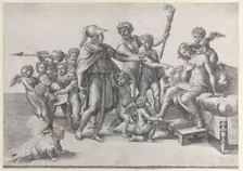 The marriage of Alexander and Roxana; Alexander surrounded by putti, offering a crown t..., 1520-39. Creator: Giovanni Jacopo Caraglio
