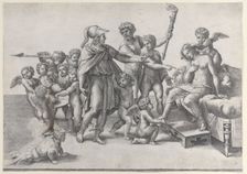 The marriage of Alexander and Roxana; Alexander surrounded by putti, offering a crown t..., 1520-39. Creator: Giovanni Jacopo Caraglio