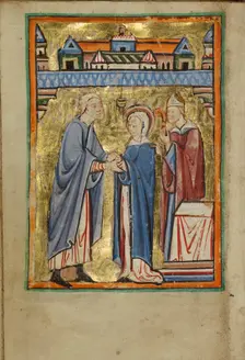 The Marriage of the Virgin; Illustrated Vita Christi, with devotional supplements, about 1190-1200. Creator: Unknown