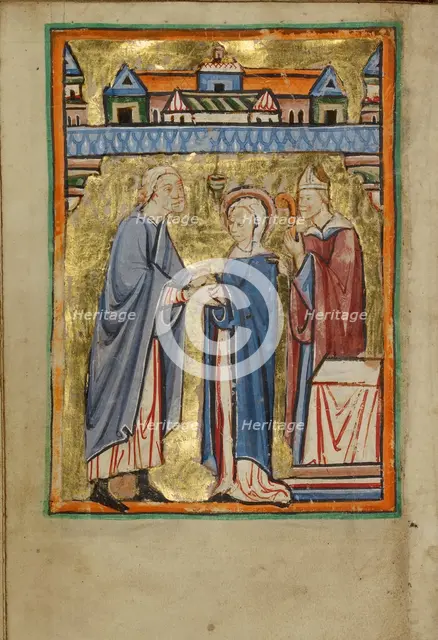 The Marriage of the Virgin; Illustrated Vita Christi, with devotional supplements, about 1190-1200. Creator: Unknown.