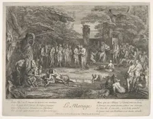 The Marriage (Le Mariage): in a forest, an old satyr marries the betrothed in cen..., ca. 1700-1720. Creator: Claude Gillot