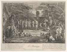 The Marriage (Le Mariage): in a forest, an old satyr marries the betrothed in cen..., ca. 1700-1720. Creator: Claude Gillot