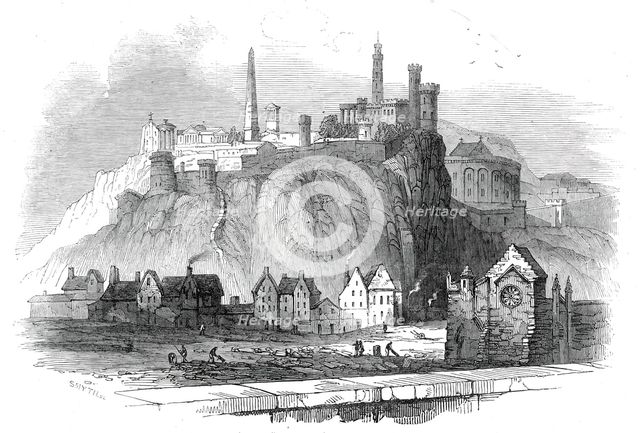 The Martyr's Obelisk, Edinburgh - (from the parapet of North Bridge), 1845. Creator: Smyth.