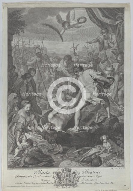 The martyrdom of Saint Vitalis of Milan, who is being buried alive, 1776. Creators: Giovanni Battista Cecchi, Ranieri Allegranti.