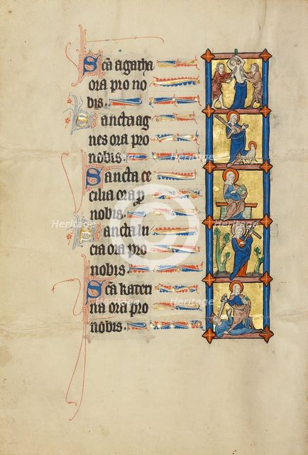 The Martyrdom of Saint Agatha: Saint Agnes: Saint Cecilia: Saint Lucy: Saint..., about 1300. Creator: Unknown.