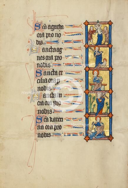 The Martyrdom of Saint Agatha: Saint Agnes: Saint Cecilia: Saint Lucy: Saint..., about 1300. Creator: Unknown.