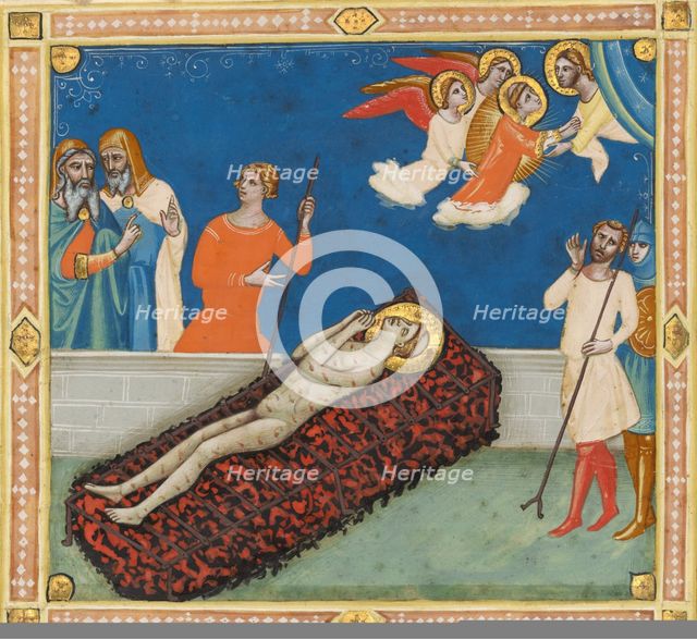The Martyrdom of Saint Lawrence; Cutting from the Laudario of Sant'Agnese, about 1340. Creator: Pacino di Bonaguida.