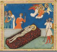 The Martyrdom of Saint Lawrence; Cutting from the Laudario of Sant'Agnese, about 1340. Creator: Pacino di Bonaguida