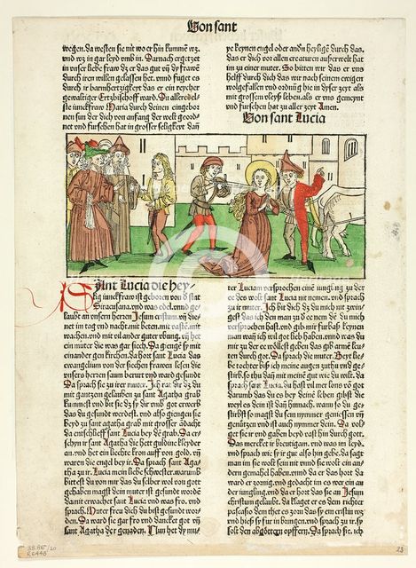 The Martyrdom of Saint Lucy from Heiligenleben, Sommerteil (Lives...1488...assembled 1929. Creators: Unknown, Anton Koberger, Jacobus de Voragine, Wilhelm Ludwig Schreiber.
