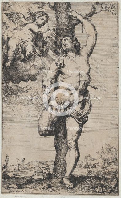 The Martyrdom of Saint Sebastian, with angels crowning him at upper left, ca. 1620-32.. Creator: Willem Panneels.