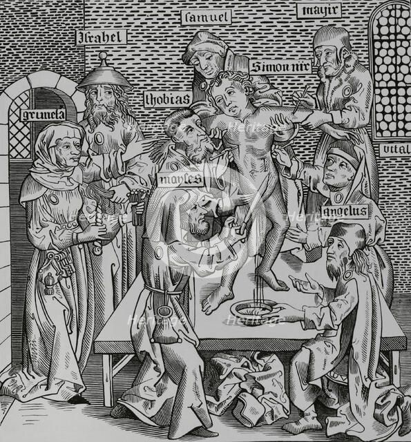 The Martyrdom of Simon of Trent, (1472-1475), Italian infant protagonist of a blood..., 1493 (1878). Creator: Unknown.