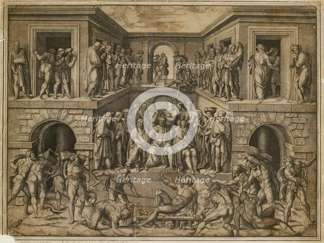 The Martyrdom of St Lawrence, c1525. Artist: Marcantonio Raimondi.