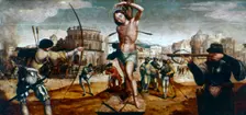 The Martyrdom of St Sebastian 16th century. Artist: Gregorio Lopez