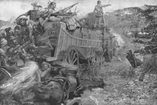 The Matabele War, 1893: Attack on the Laager of Wagons on the Imbembezi River, November 1 (1901). Creator: Unknown