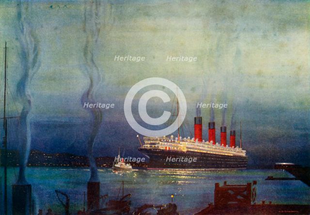 'The "Mauretania" at Cherbourg', c1930. Creator: Unknown.