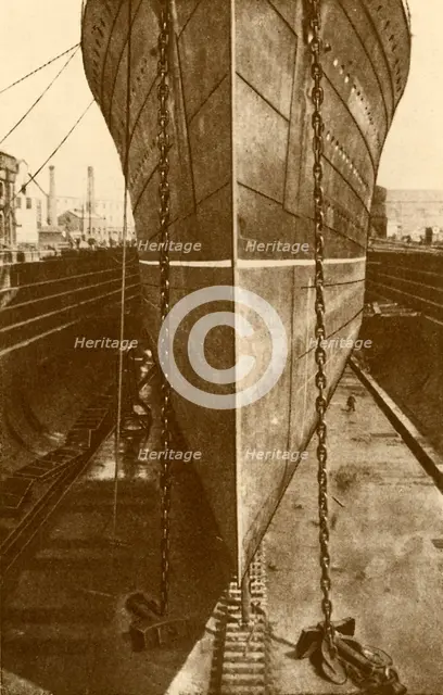 'The "Mauretania" in Dry Dock', c1930. Creator: H. Aslin.