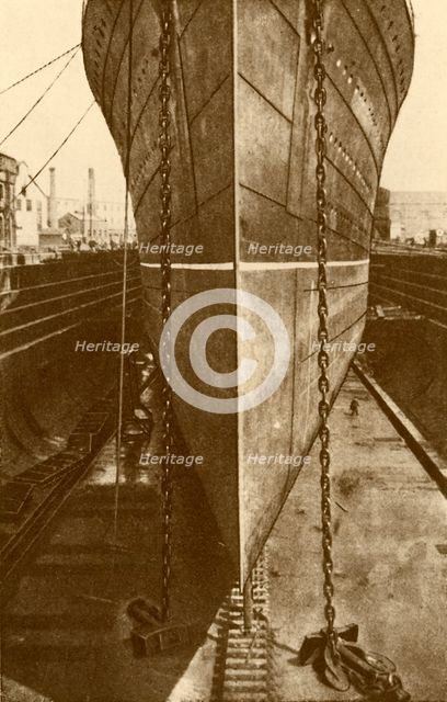 'The "Mauretania" in Dry Dock', c1930. Creator: H. Aslin.