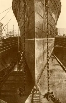 The "Mauretania" in Dry Dock c1930. Creator: H. Aslin