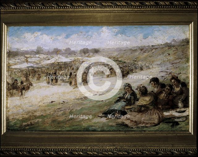 The Meadow of San Isidro in Madrid', oil by Eugenio Lucas Villaamil.