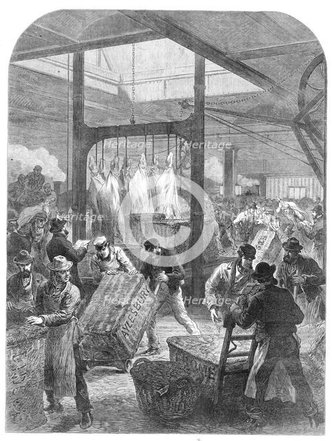 The Meat Market, Smithfield: arrival of an early meat train, 1870. Creator: Unknown.