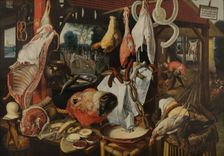 The Meat Stall with the Flight into Egypt, c1551-1555. Creator: Pieter Aertsen