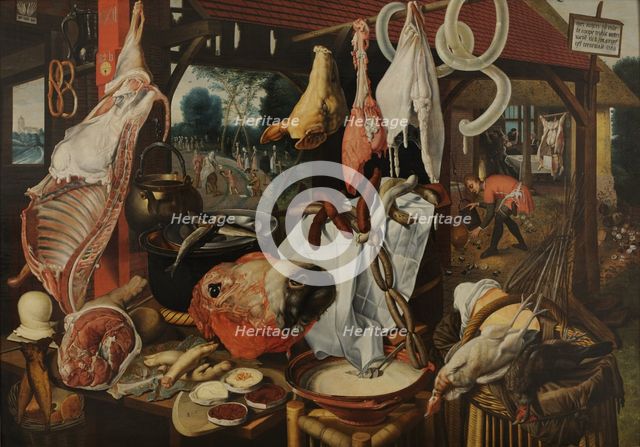 The Meat Stall with the Flight into Egypt, c1551-1555. Creator: Pieter Aertsen.