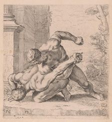 The Medici Wrestlers, side view, turned to left [plate 36], 1638. Creator: François Perrier