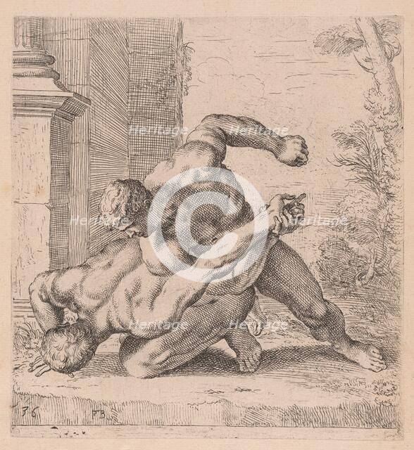 The Medici Wrestlers, side view, turned to left [plate 36], 1638. Creator: François Perrier.