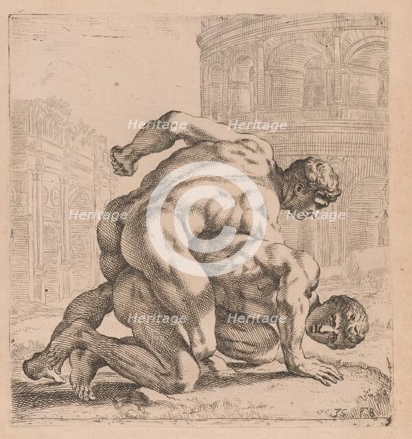 The Medici Wrestlers, side view, turned to right [plate 35], 1638. Creator: François Perrier.