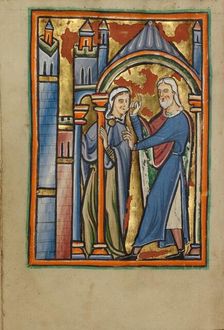 The Meeting at the Golden Gate; Illustrated Vita Christi, with devotional..., about 1190-1200. Creator: Unknown