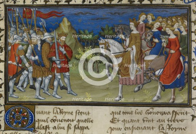 The meeting of Alexander the Great and the Amazons, early 15th century. Creator: Unknown.