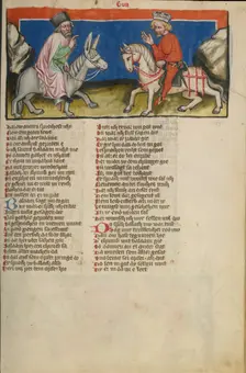 The Meeting of Balaam and Balak; Weltchronik, about 1400-1410. Creator: Unknown