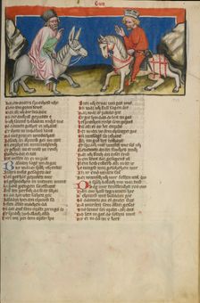 The Meeting of Balaam and Balak; Weltchronik, about 1400-1410. Creator: Unknown