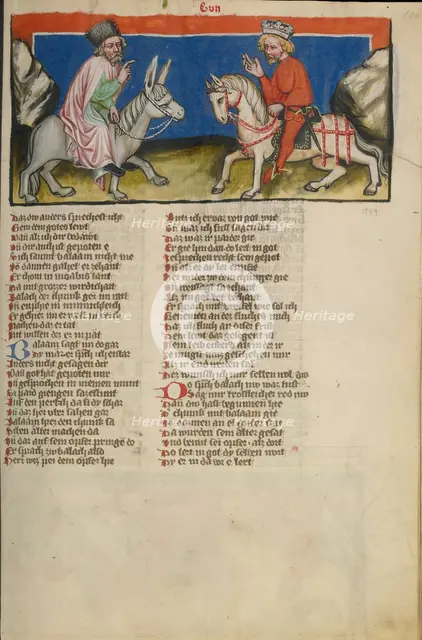 The Meeting of Balaam and Balak; Weltchronik, about 1400-1410. Creator: Unknown.