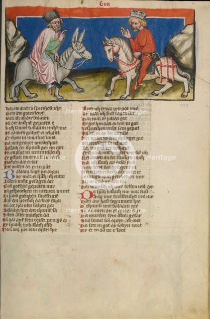 The Meeting of Balaam and Balak; Weltchronik, about 1400-1410. Creator: Unknown.