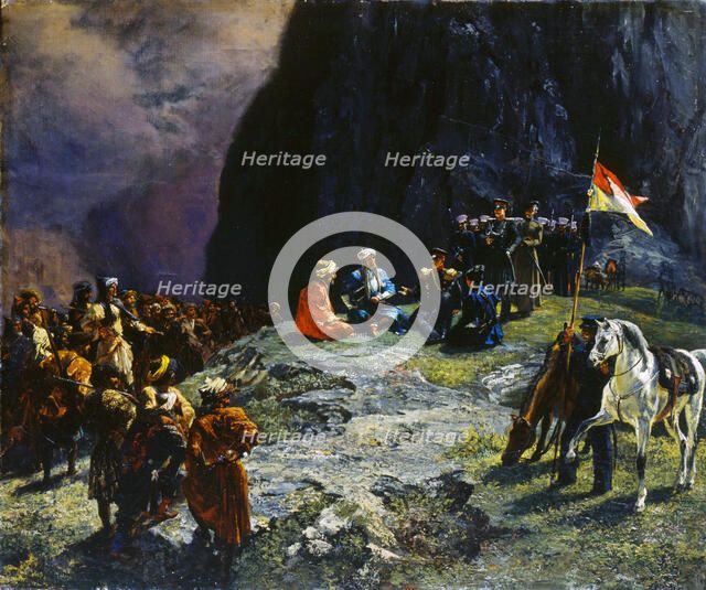 'The Meeting of General Klüke von Klügenau and Imam Shamil in 1837', 1849.  Artist: Grigory Gagarin