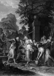 The meeting of Eliezer and Rebecca at the well 19th century. Creator: H Robinson