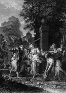 The meeting of Eliezer and Rebecca at the well 19th century. Creator: H Robinson