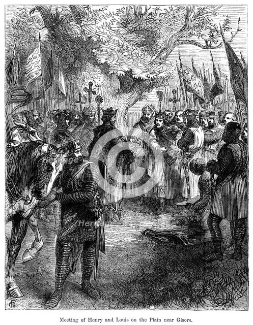 The meeting of King Henry III of England and King Louis IX of France on the plain near Gisors. Artist: Unknown