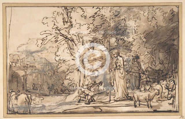 The Meeting of Jacob And Rachel at the Well, 1640-49. Creator: School of Rembrandt van Rijn.