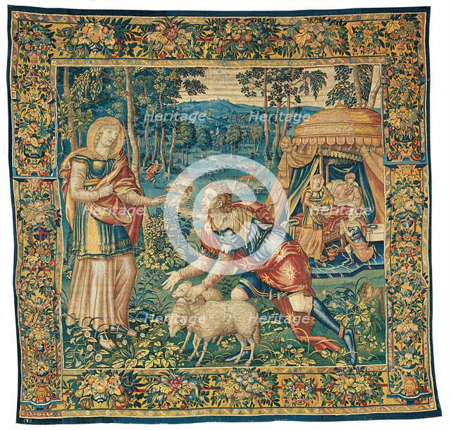 The Meeting of Jacob and Rebecca, and Isaac Blessing Jacob, from The Story of Jacob, 1560/68. Creator: Unknown.