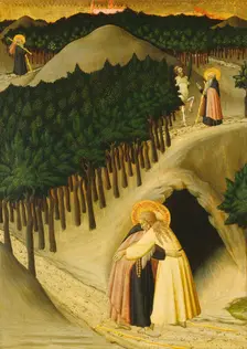 The Meeting of Saint Anthony and Saint Paul, c. 1430/1435. Creators: Sano di Pietro, Master of the Osservanza Triptych