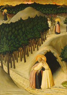 The Meeting of Saint Anthony and Saint Paul, c. 1430/1435. Creators: Sano di Pietro, Master of the Osservanza Triptych