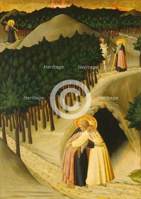 The Meeting of Saint Anthony and Saint Paul, c. 1430/1435. Creators: Sano di Pietro, Master of the Osservanza Triptych.