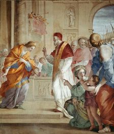 The Meeting of the Countess Matilda and Pope Gregory VII, c. 1640. Creator: Romanelli, Giovanni Francesco (1610-1662)