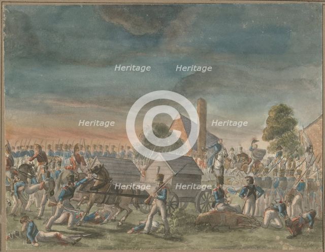 The meeting of the Duke of Wellington and Prince Blücher, near La Belle Alliance, 1818. Artist: Warren, Charles Turner (1762-1823)