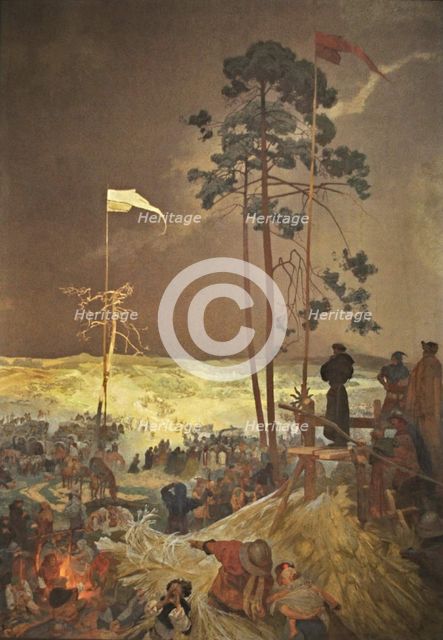 The Meeting Na Krizkach  (The cycle The Slav Epic). Artist: Mucha, Alfons Marie (1860-1939)