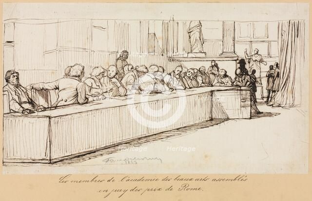The Members of the Academy of Beaux-Arts Assembled to Jury the Rome Prize, 1841 or 1842. Creator: Paul Delaroche (French, 1797-1856).