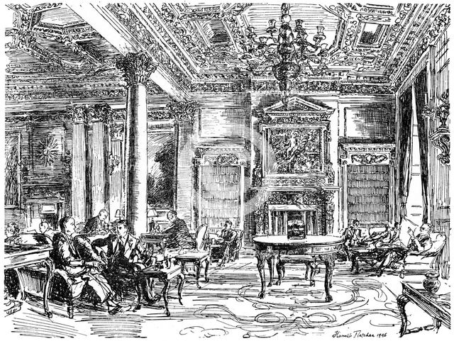 The Members' Lounge, RAC clubhouse, Pall Mall, London, 1946. Artist: Hanslip Fletcher